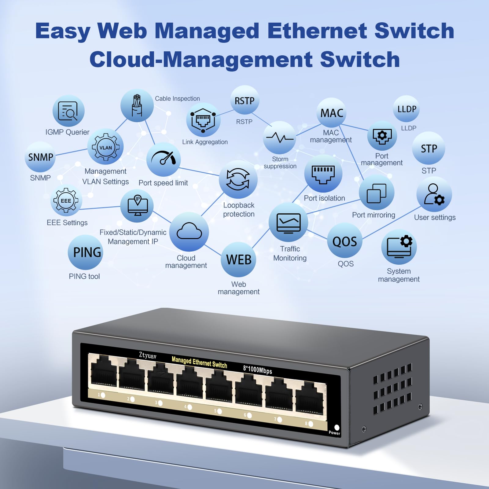 Amazon.com: Ztyuav 8-Port Full Gigabit Easy Web Managed Ethernet